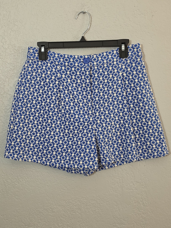 Skies Are Blue Pants - Skies Are Blue Embroidered Blue & White Pleated Shorts High Rise Womens Medium